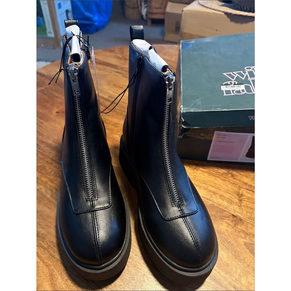 Wild Fable Honor Black Platform Front Zip Boots Faux Leather Memory Foam Size 7